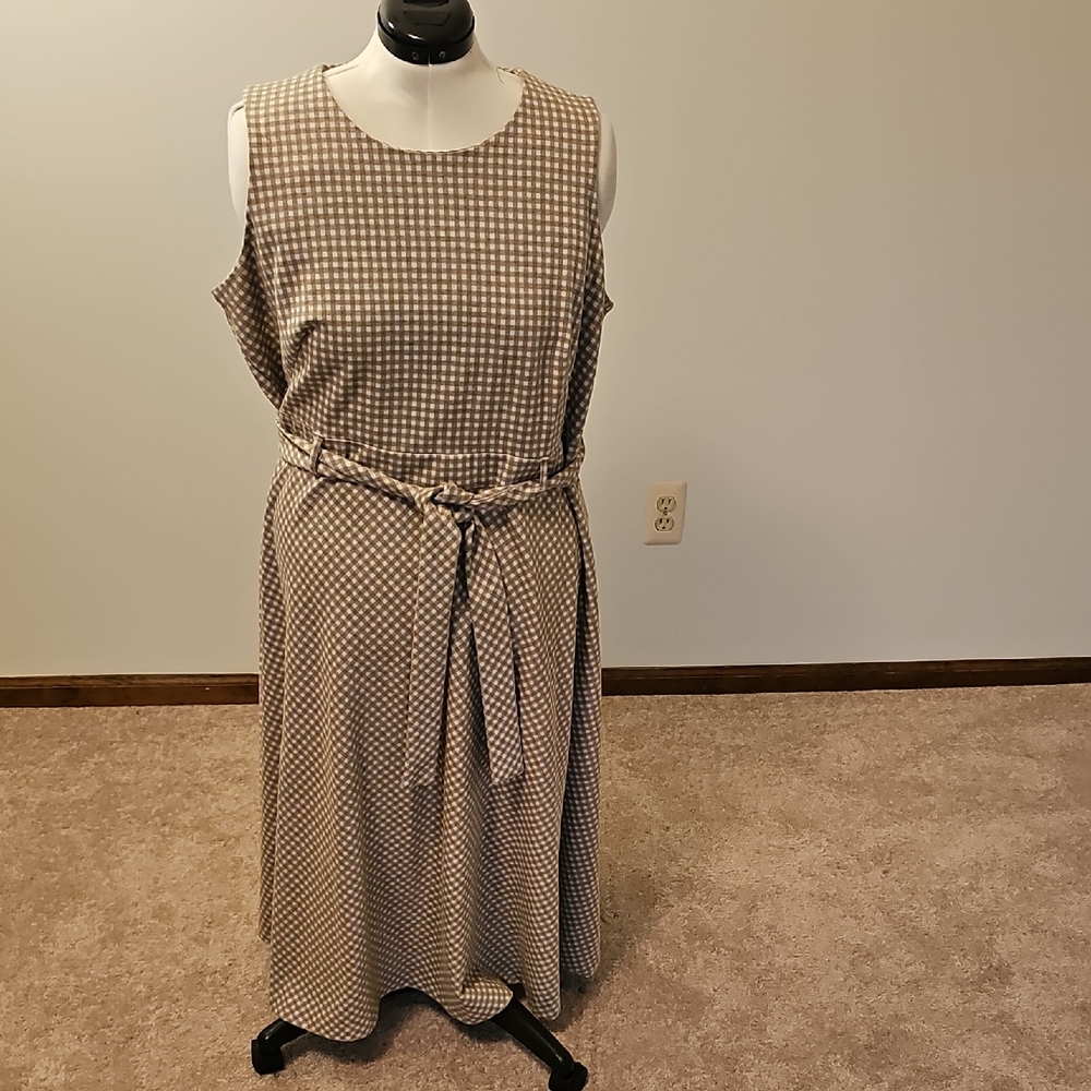 Calvin Klein Collection Brown Checkered Midi Dress